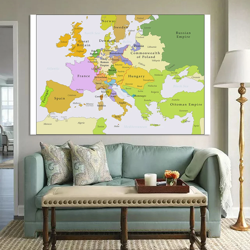 225*150cm Die Vintage Europa Karte 1700-1850 Große Poster Nicht-woven Leinwand Malerei Schule Liefert hause Dekoration