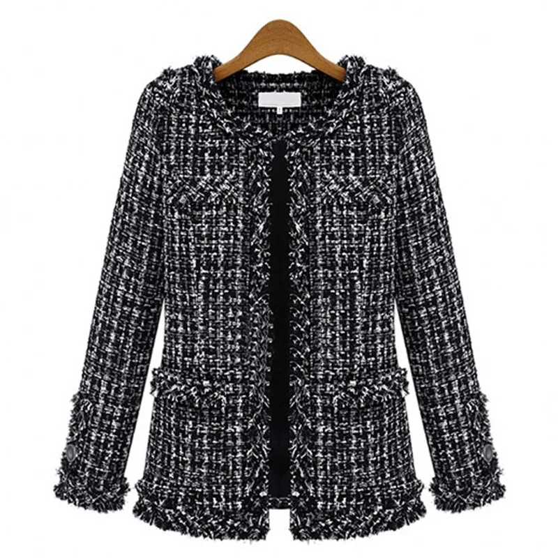 

Women's Jacket Black and White Plaid Large Size Slim Small Fragrance Jacket European and American Jacket Coat Female Clothing