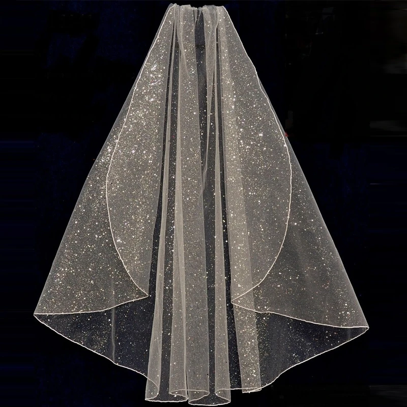 B62 Champagne Bridal Veils Bridal Veil with Comb Seaming Veil Soft Single Tier Luxurious Shiny Bling Bling Veil Sparkle Veil