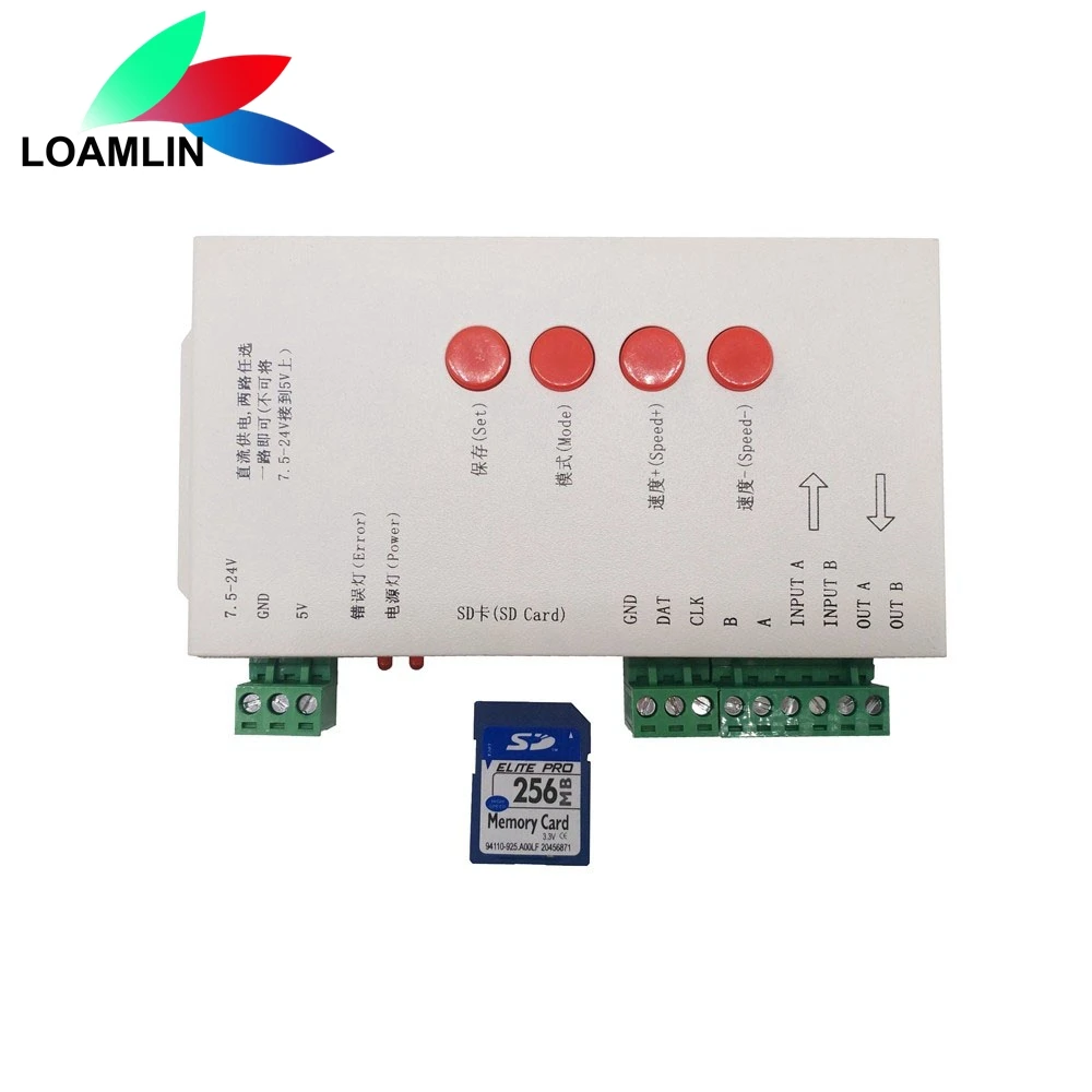 RGB LED Controller T1000S SD Card 2048Pixels Controller For WS2801 WS2811 WS2812B SK6812 LPD6803 DC5~24V