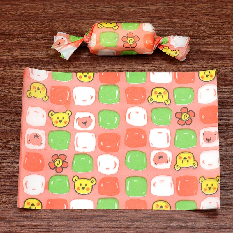 500pcs/lot Cartoon Cute Bear Sugar Cubes Party Nougat Wrap Paper Flower Baptism Sugar Packaging Candy Gift Twisting Wax Paper