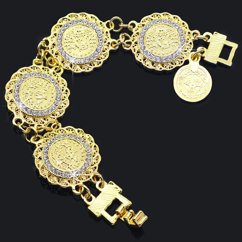 

Модный арабский металлический браслет с монетами, браслет стразы для девушек, мусульманский этнический дизайн, Женская цепочка, ювелирные изделия, аксессуары