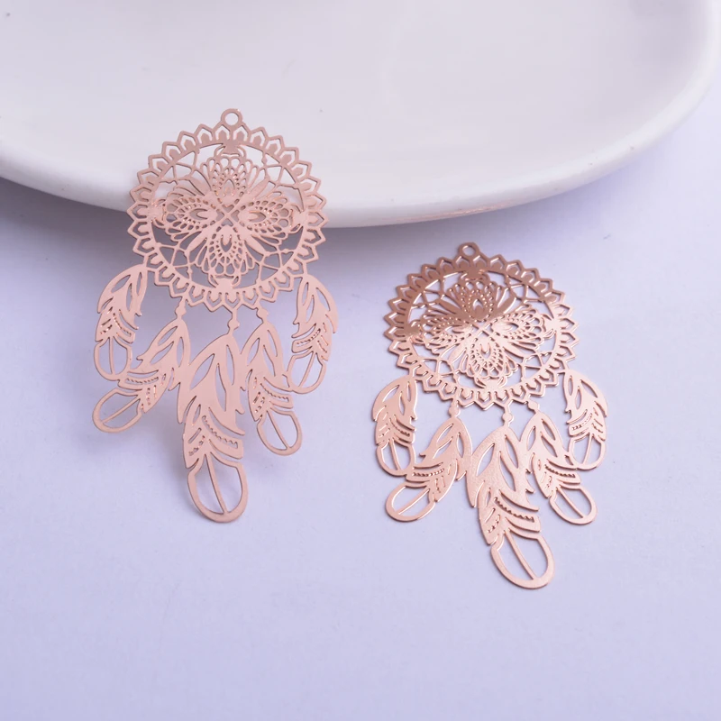 30 Stück AB6374 27*48mm Filigran Versilberte Traumfänger-Ohrring-Anhänger aus Messing in Roségoldfarbe, Traumfänger-Charms, DIY-Teile – Detail 7