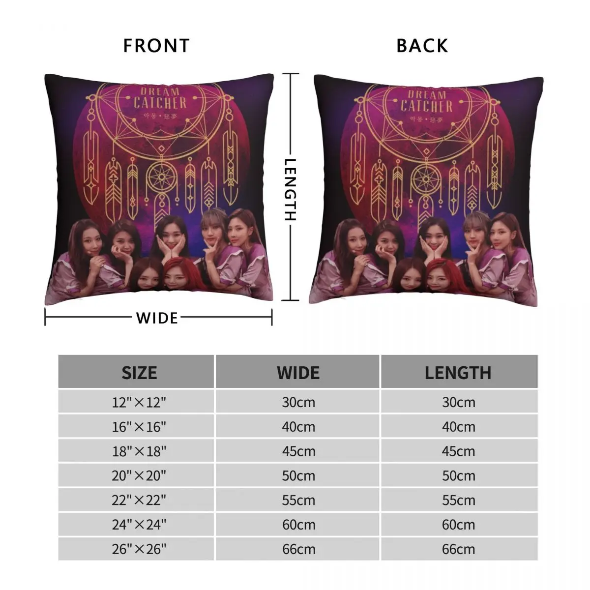 Dreamcatcher Kpop Girl Group Square Pillowcase Polyester Linen Velvet Pattern Zip Decor Bed Cushion Cover