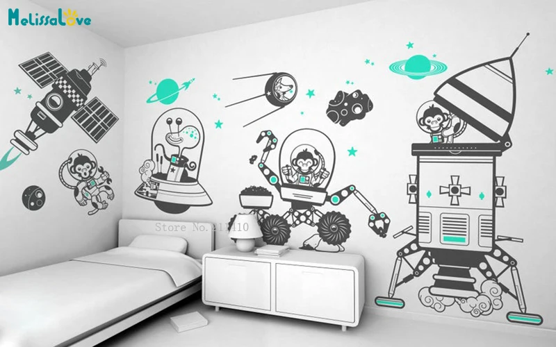 

Custom Color Outer Space Wall Decals Lovely Decor Stars Planets Astronaut Rocket Ship for Kids Babys Room YT4860