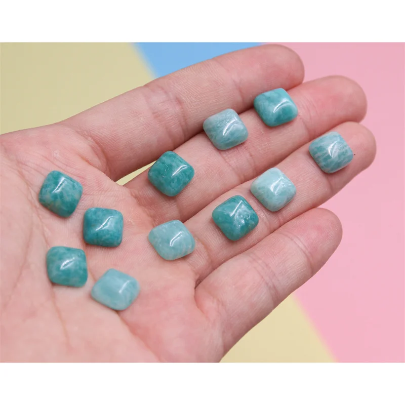 5pcs  Peru Amazonite Cabochon  Cab Square Shape 8/10mm Genuine Natural Stone For Jewelry Making Craft  Earrings Ring DIY Pendant