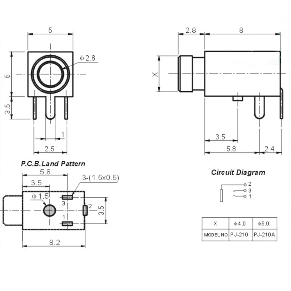 5/20PCS 2.5 mm Female Audio Connector Diameter 5mm 3 PIN DIP Headphone Jack socket PJ210 PJ-210A/2F01  Audio socket