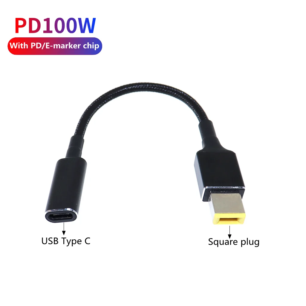 100W USB Type C Female to Square Plug Converter USB-C Fast Charging Cable Laptop Dc Power Adapter Connector for Lenovo Thinkpad