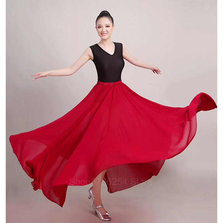 Spanish Flamenco Dance Dress 9Colors Women Gypsy Big Swing Skirts 360 540 720 Degree Dancing Ballroom Chiffon Belly Vestidos