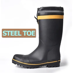 New Men Hunting Garden Steel Cap Shoes Iron Insert Bottom Sole Anti-Slip Middle Rain Boots Waterproof Puncture Resistant