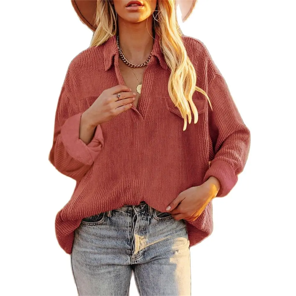 

Женская Вельветовая рубашка с отложным воротником и длинным рукавом, свободного покроя