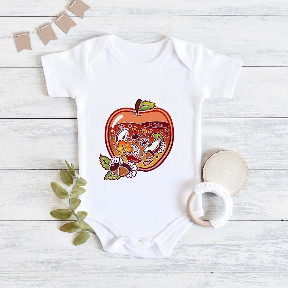 Cartoon Apple Print Infant Onesie Aesthetic Harajuku Fashion 2023 Newborn Baby Bodysuit Instagram Trend Toddler Boy Girl Clothes