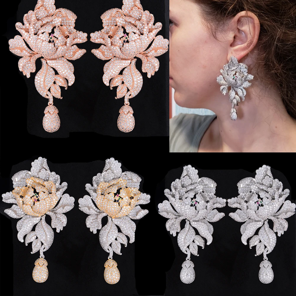 Luxury 4 Colors Gorgeous Exquisite Chinese peony flower Earrings for Women Wedding Attend important occasions Jewelry