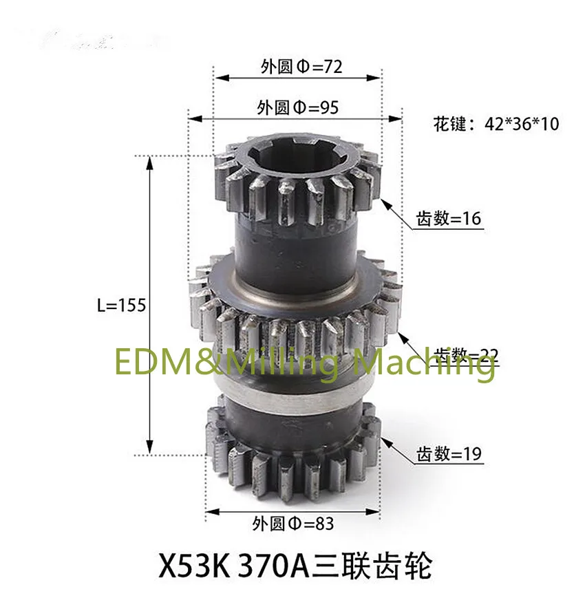 40CR Milling Machine X62w/X52k/X63w/X53k X53K 370A Accessories Triple CNC Machine Gear 155mm Gear For BRIDGEPORT Mill Tool