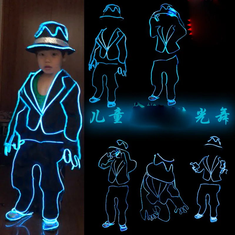 

Kids stage dance show lumious suit Children's Michael Jackson Glowing Costume light up jacket pants hats birthday gifts