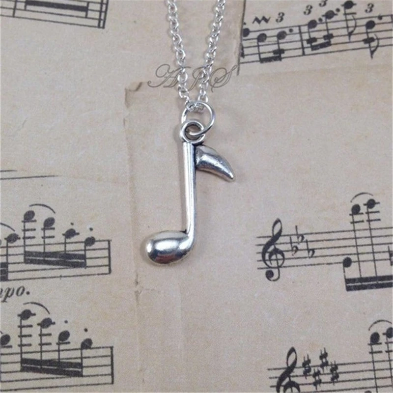 Music Note Necklace, Musician Jewelry, Quarter Note Charm Gift for Birthday Present Silver Color Pendant Christmas for Man Men