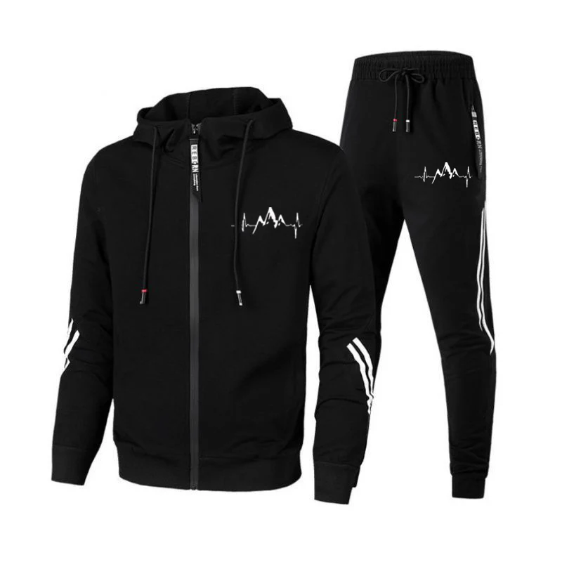 

Men's Tracksuit Two Pieces Set Striped Zipper Jacket + Pants Fashion Casual Outdoor Male Sportswear Suit Plus Size Men Clothing