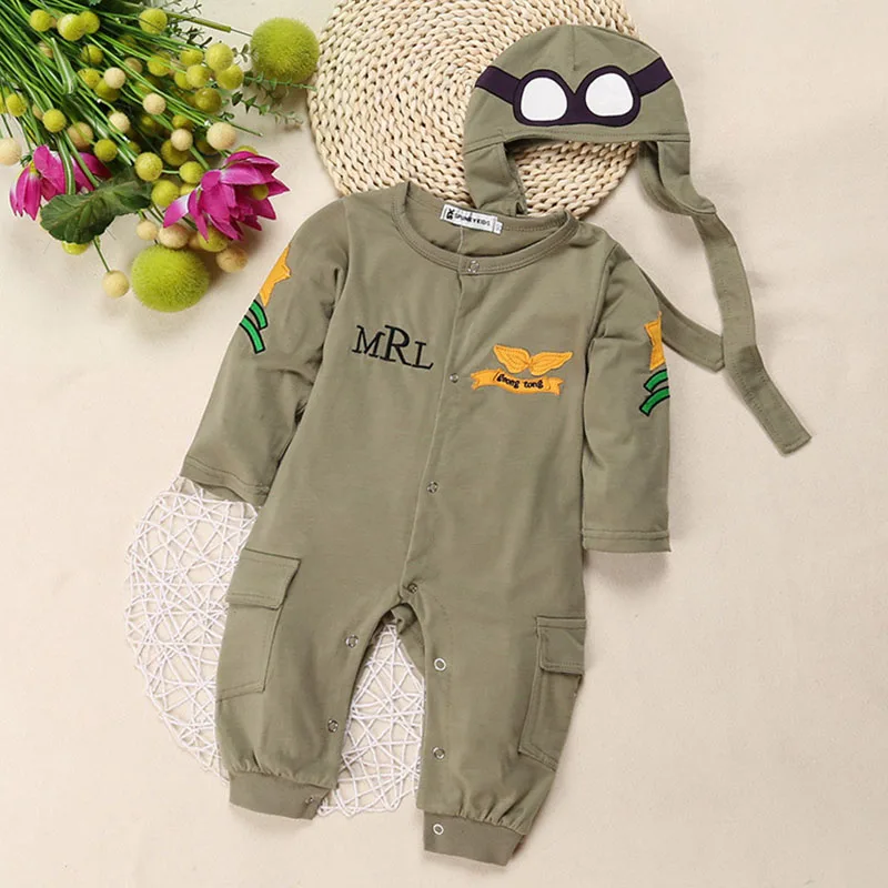 Spring Autumn Infant Baby Boys Aviator Rompers Baby Clothes Long Sleeve Flight Member Rompers Newborn Boys Rompers