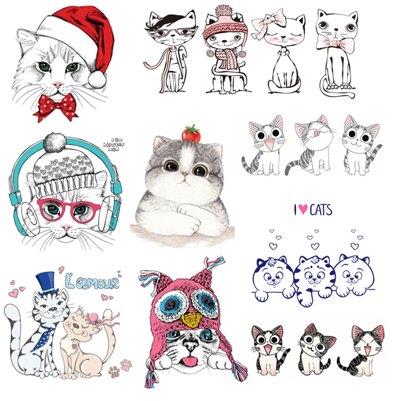 Iron on Transfer Cute Animal Patches for Clothing Cat Badges Stickers on Clothes for Kids T-shirt DIY Appliques Thermo Transfers