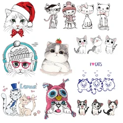 Iron on Transfer Cute Animal Patches for Clothing Cat Badges Stickers on Clothes for Kids T-shirt DIY Appliques Thermo Transfers