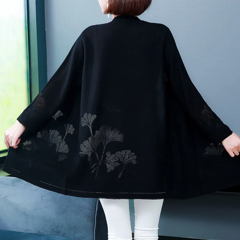 High Quality Ice Silk Knitting Cardigan Female Thin Shawl Knitted Coat Large Size Middle-aged Elderly Women Cardigan Jacket 6XL