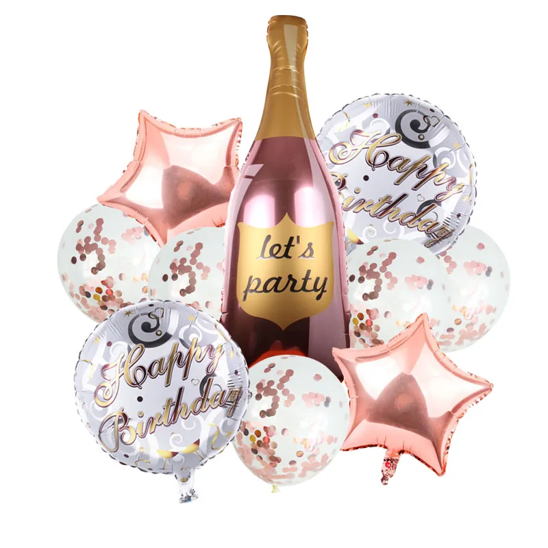 10 Stück goldene Champagnerflaschen-Folienballons mit Konfetti, Latexballon, Weinflasche, Globos, Geburtstagsparty-Dekorationen – Detail 3