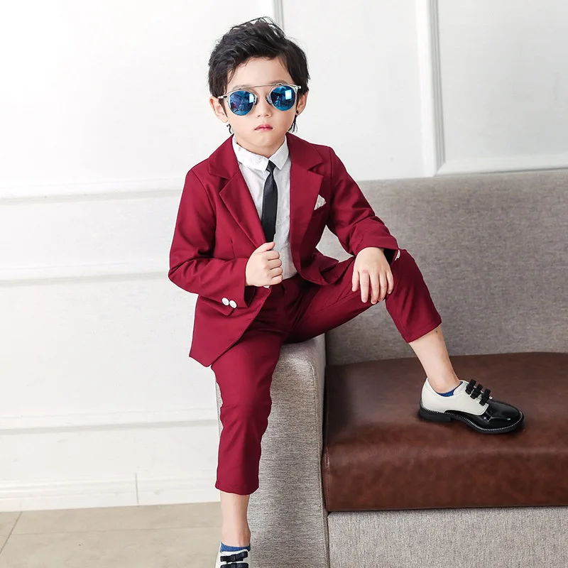 Lolanta 2Pcs Boys Jacket + Pants Gentleman Set Kids Formal Suit Children Wedding Birthday Party Competition Speech Clothing