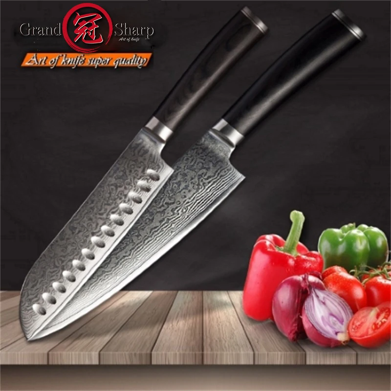 

GRANDSHARP Damascus Knife Set 2Pcs Chef Santoku Kitchen Knives vg10 Japanese Steel Damascus Knives Chef's Cooking Tools Gift Box