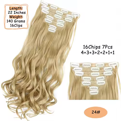 NICESY 16Clips Synthetic 24Inch Long Curly Hair Hairpiece Heat Resistant Hair Extension Clips In Ombre Black Brown Blond Women - Image 21