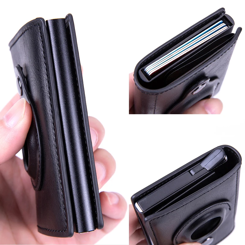 Slim Carbon Fiber Card Holder Aluminium Airtag Wallet RFID Blocking Credit ID Card Wallet PU Leather Card Bag For Apple Airtags