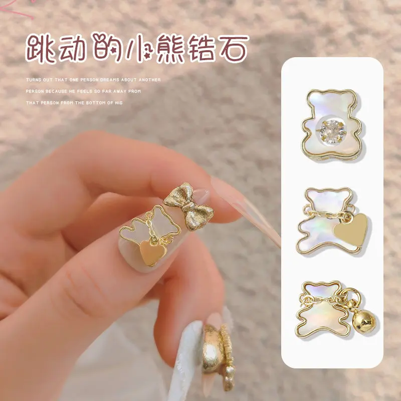 

10pcs/lot 3D Cute Love Bear Zircon Shell Alloy Crystal Rhinestones Nail Art Parts Decorations Nails Accessories Supplies Charms