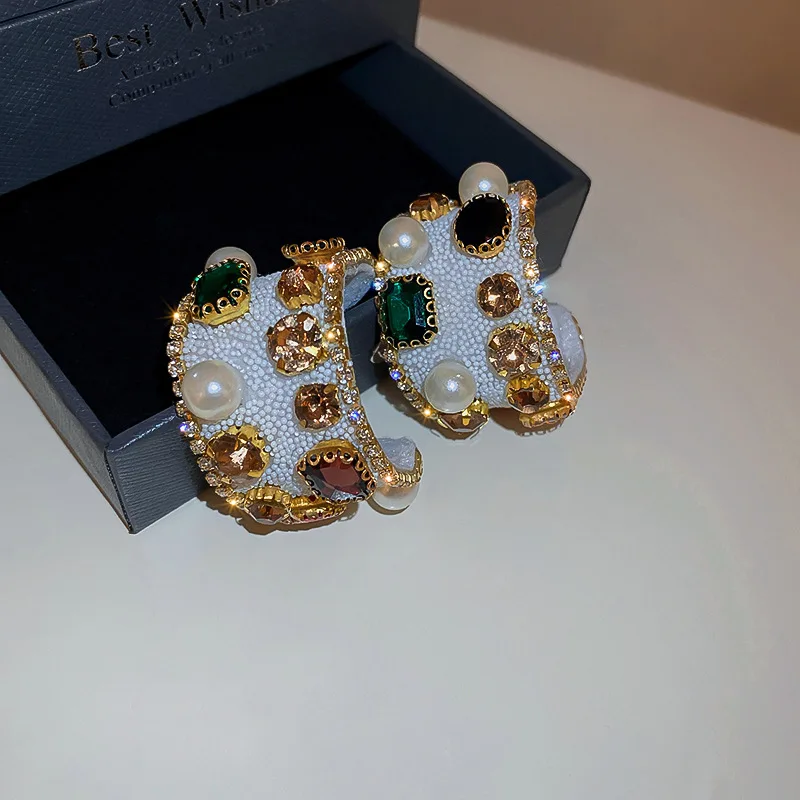 Fashion Baroque Style Earrings With Colorful Stones For Women  Big Statement Pearl C Shaped Earings Jewelry Wholesale