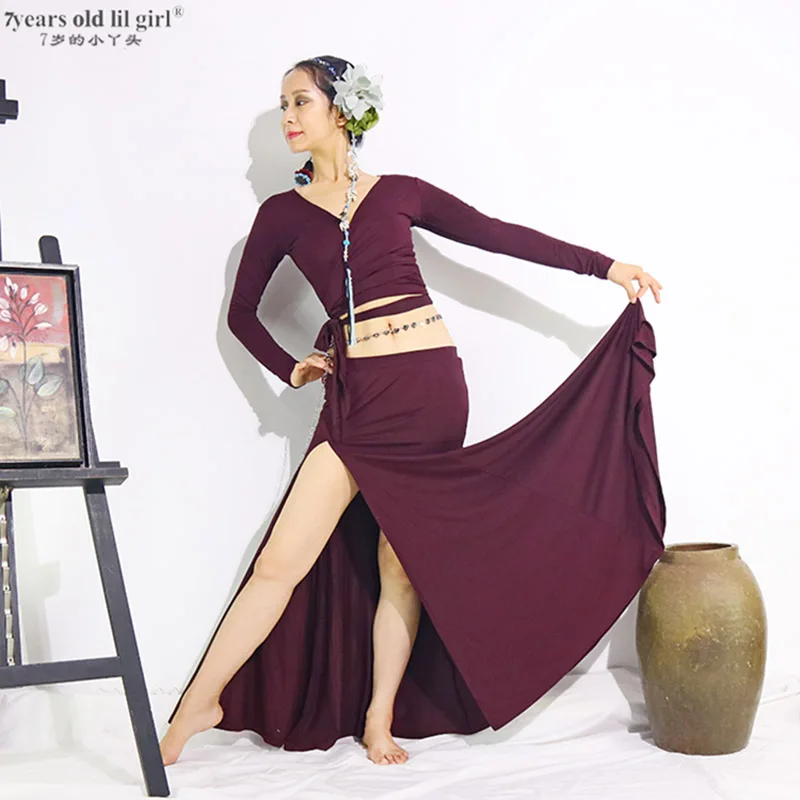 7years Old Lil Girl 2021Fashion Women 2 Pcs Belly Dancing Costumes Top Hypotenuse Skirt EMM01