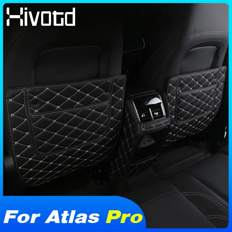 Car Rear Seat Anti-Kick Mat Leather Back Anti-Dirty Pad Protector Interior Mouldings For Azkarra Geely Atlas Pro Belgee X70 2022