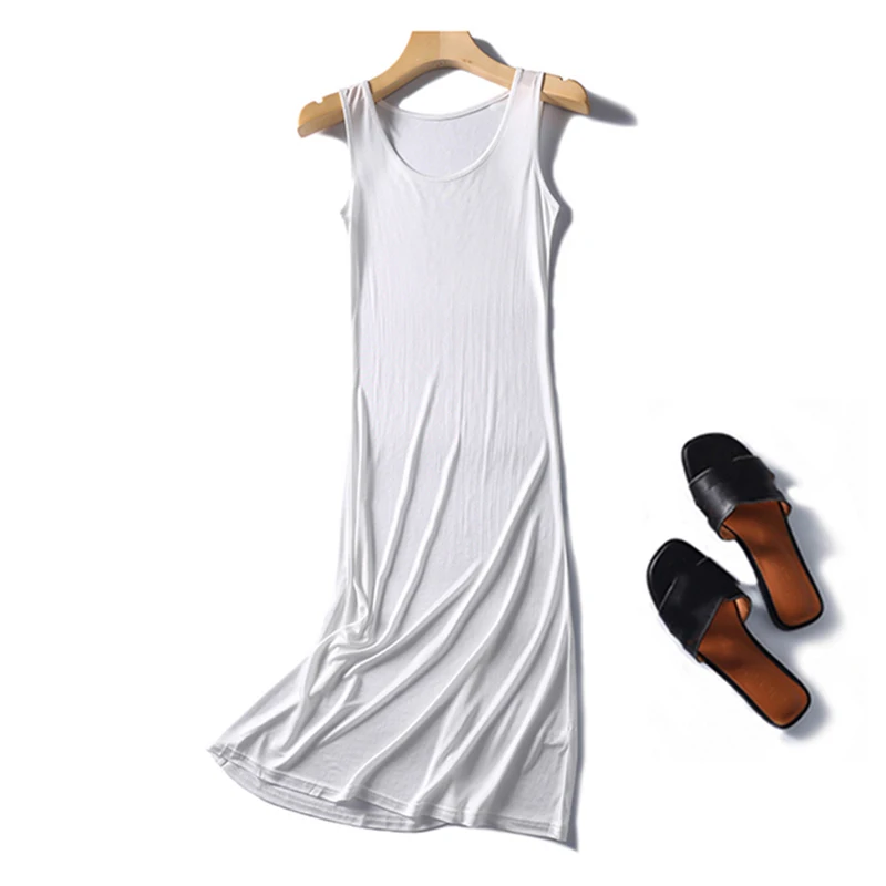 50% Natural silk sleepwear women nightgown sleeping dress pijamas ladies underdress long home wear loose plus size sleeveless