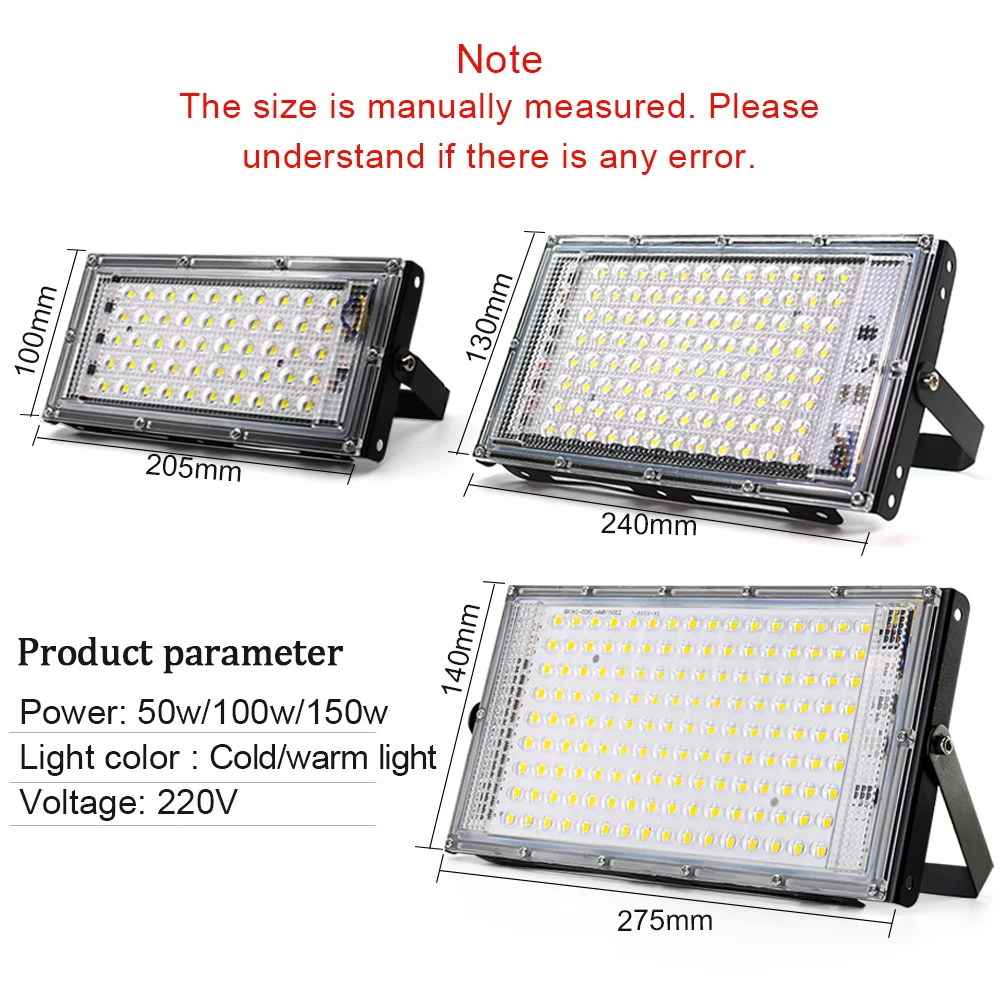 150W 100W 50W Flood Light Led AC 220V 240V Outdoor Lighting Waterproof IP65 Floodlight LED Spotlight Big Power Fixture Reflector