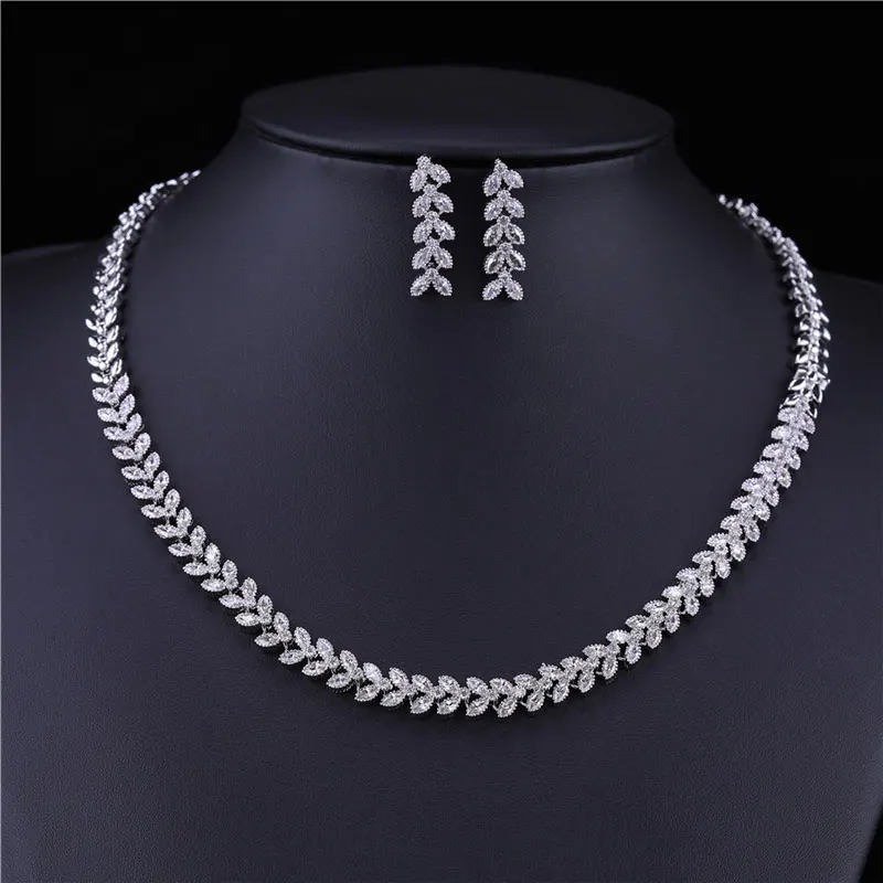 HUAMI Women Jewelry Making Accessories Stud Earrings Necklace Sets Korean Fashion Christmas Bridesmaid Gift Wedding Cubic Zircon