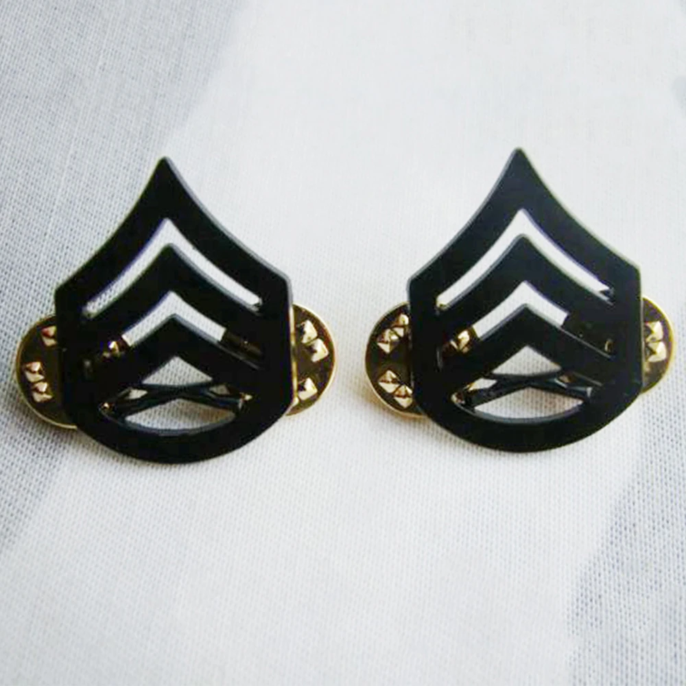 PAIR US ARMY STAFF SERGEANT FIRST CLASS RANK METAL BADGE PIN BLACK