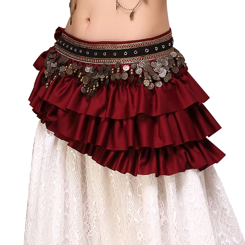 2018 New Women Belly Dance Hip Scarf Belly Belt Dancing Wrap Coins Bellydance Tribal Clothes Gypsy Costume Accessories 3 Color