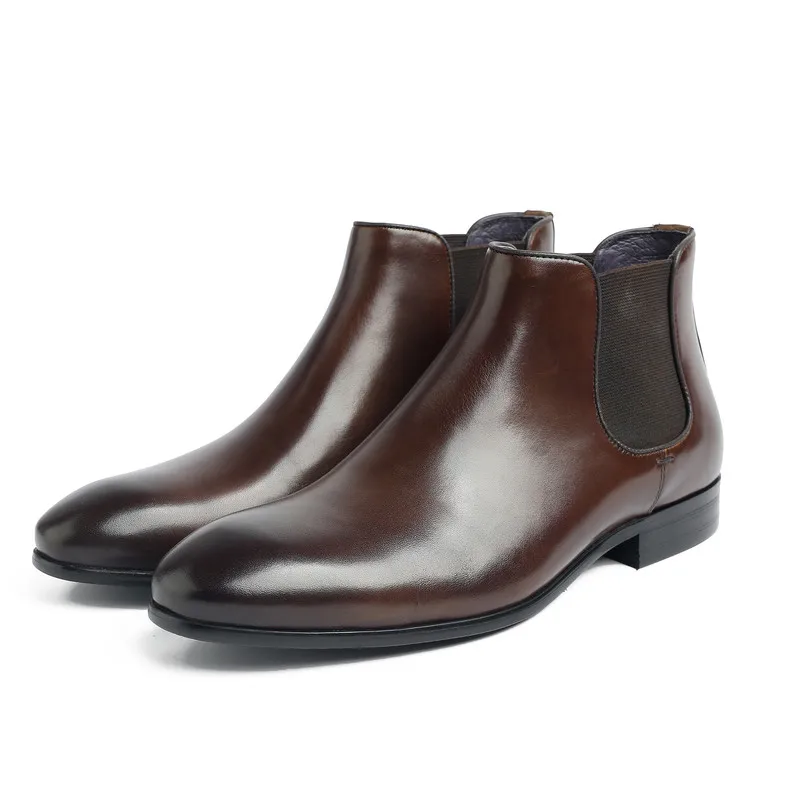 

Fashion Black / Brown Mens Dress Boots Genuine Leather Chelsea Boots Male Ankle Boots