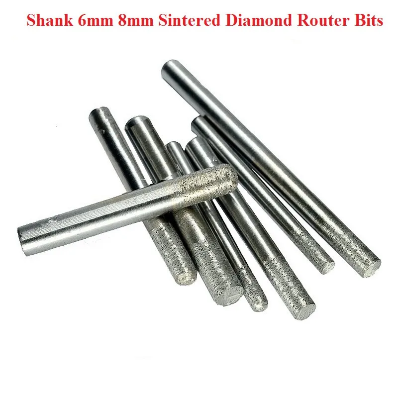 Shank 6mm 8mm stone Sintered Diamond Router Bits Ball Nose Flat Bottom CNC engraving cutter Carving Tools For Granite Marble