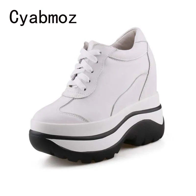 Fashion Ladies Sneakers Women High Quality Height Increasing 11cm Femme Trainers Genuine Leather Shoes Woman Deportivas Mujer