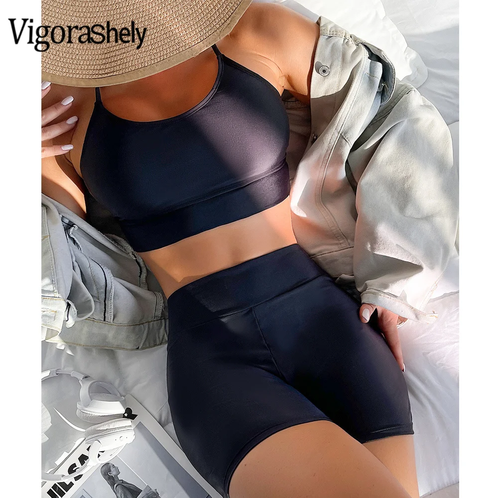 VigorCasey Sexy Black Vest Bikini Set Push Up Swimwear Women 2025 High Waist Bottom Swimsuit Biquini Backless Corss Bathing Suit