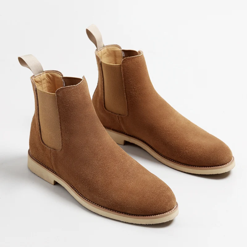 

Yomior New Cow Leather Vintage Unisex Casual Shoes Men Ankle Boots Top Quality British Pointed Toe Slip-On Platform Chelsea Boot