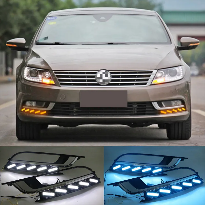 1Pair for VW PASSAT CC 2014-2018 12V LED CAR DRL Daytime running lights with fog lamp hole cover