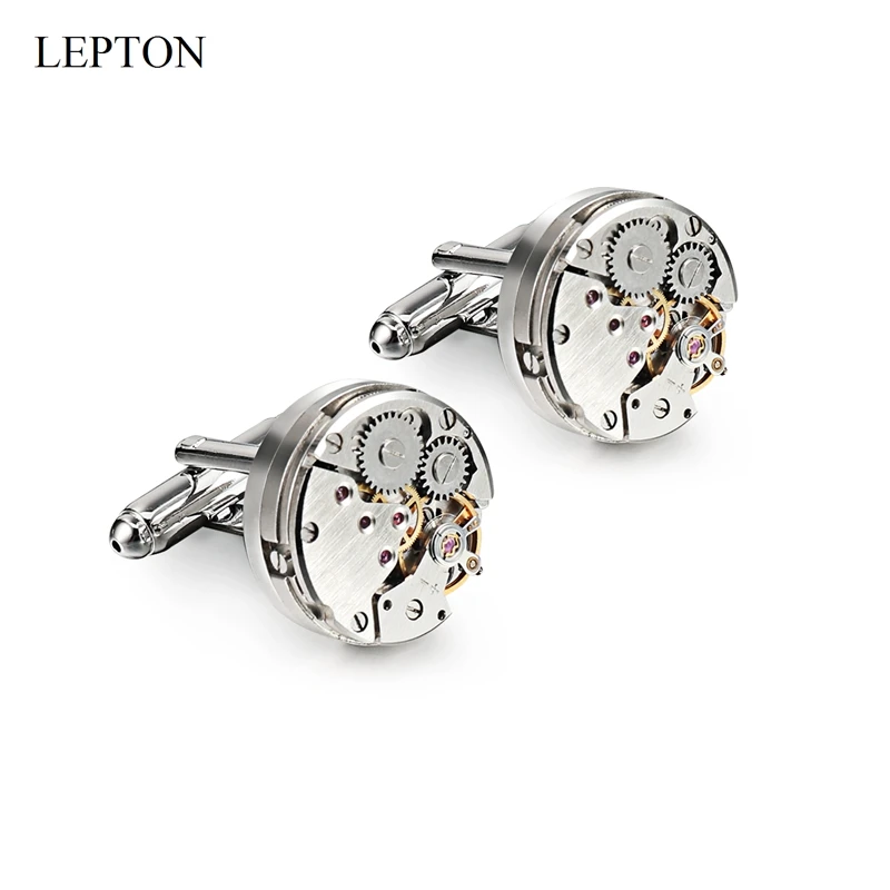 

Hot Sale Watch Movement Cufflinks For Mens Immovable Lepton Steampunk Gear Watch Mechanism Cuff Links Man Shirt Cuffs Cufflink