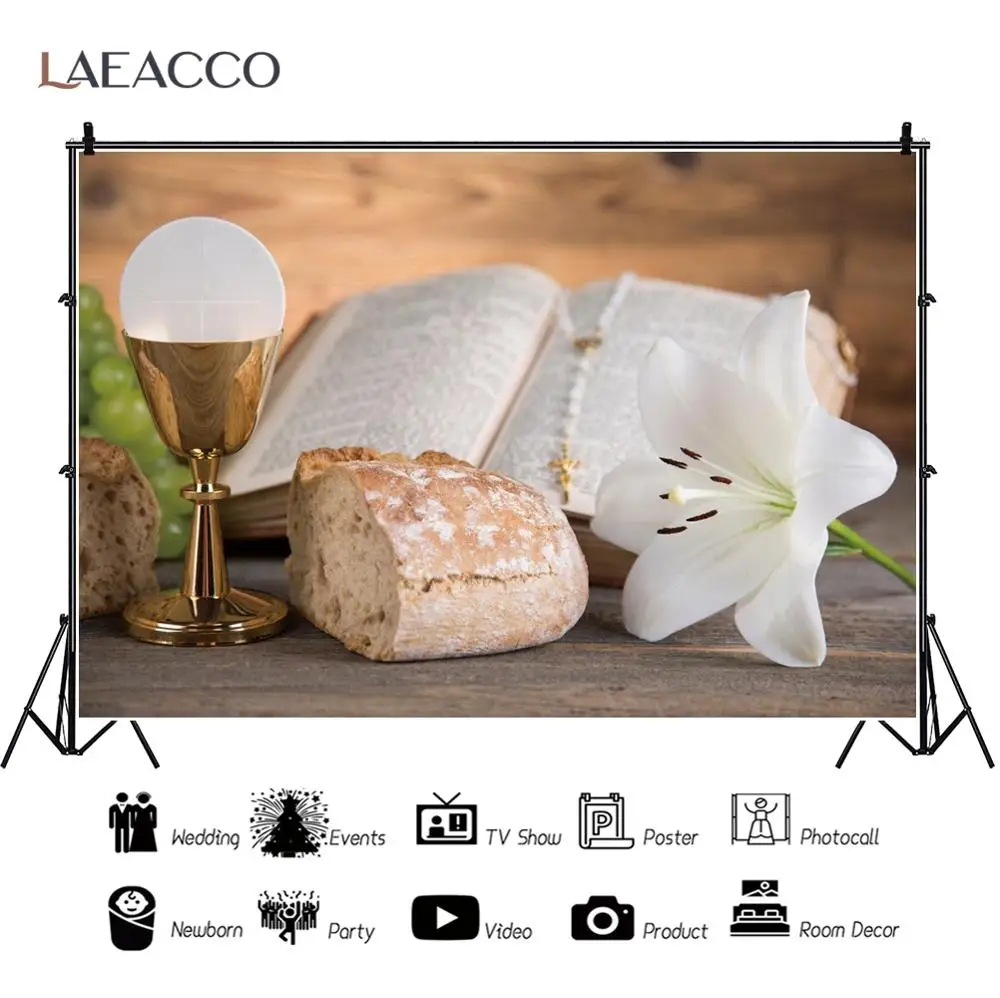 Laeacco Christian Holy My First Communion Bible Chalice Newborn Baby Baptism Photography Backdrop Photo Background Photo Studio