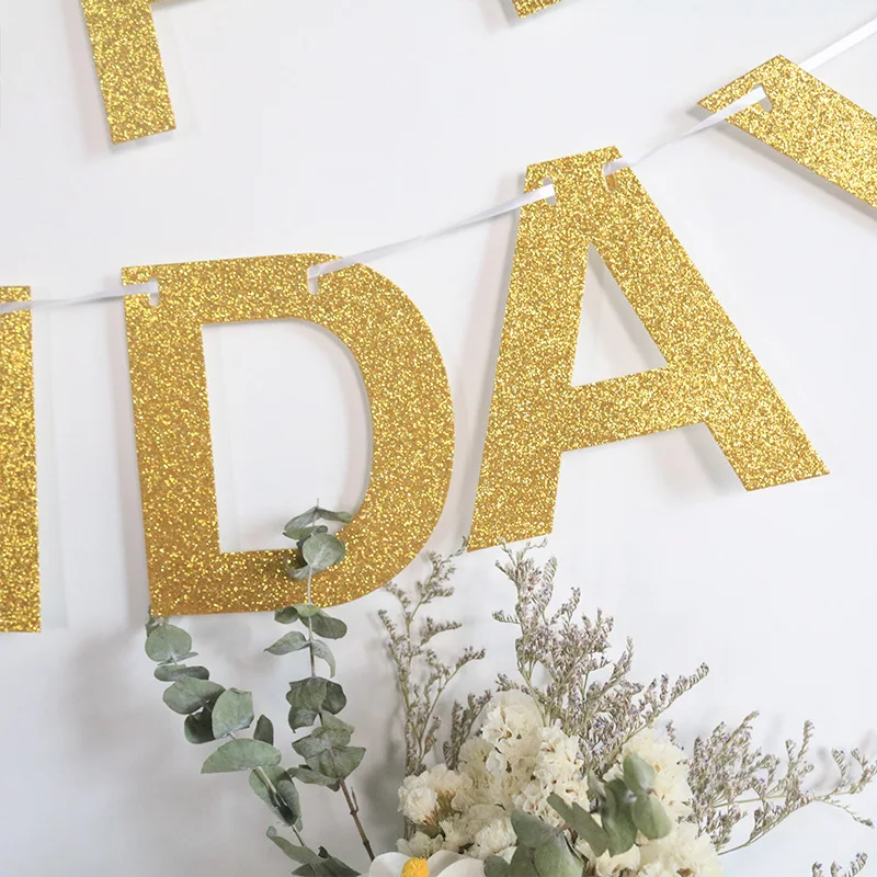 Happy Birthday Banners Glitter Paper Garland Flags Banners Party Decoration Baby Shower Photo Booth Hanging Decorations Supplies