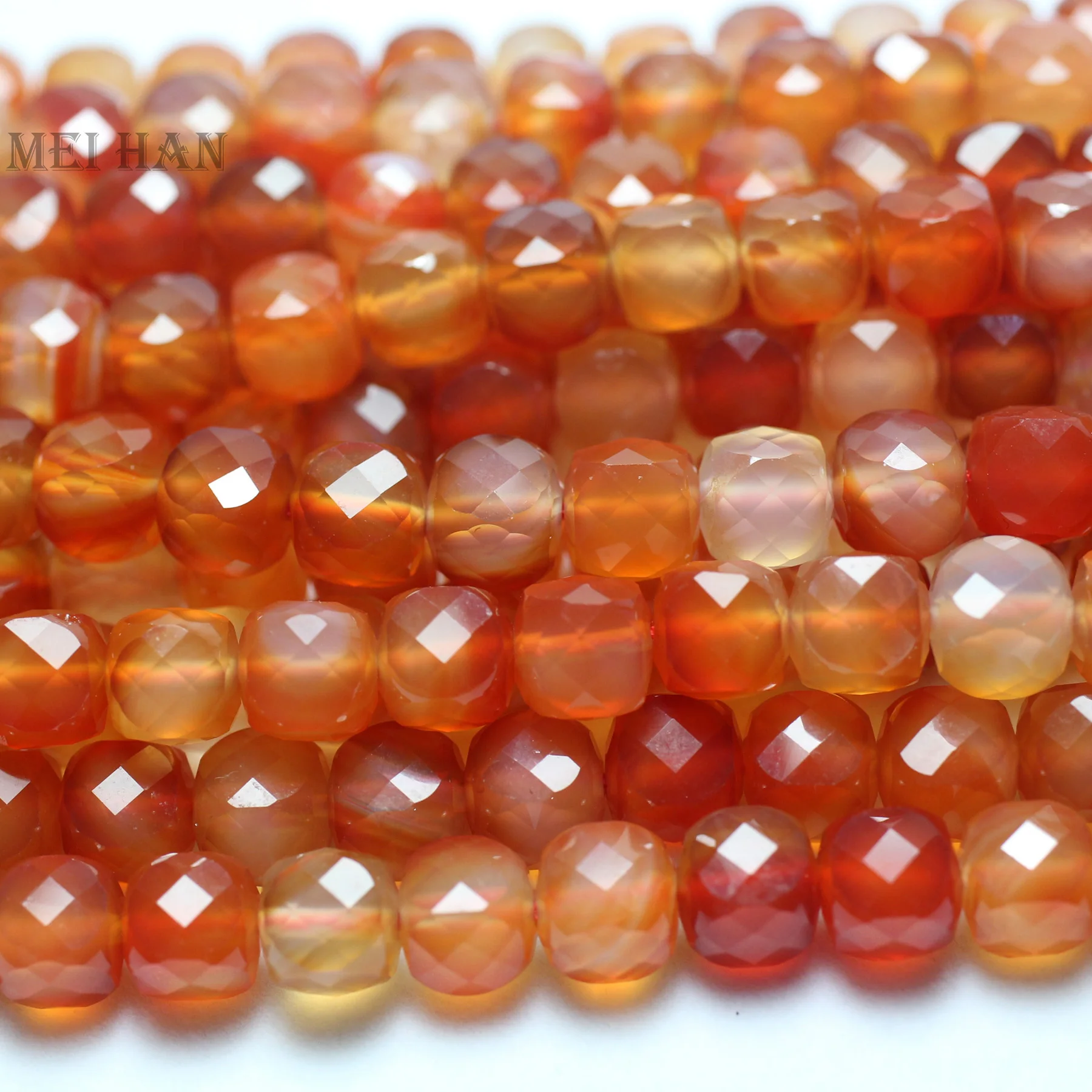 Meihan natural 8*8 mm Carnelian Faceted Cube loose gemstone beads for jewelry making diy design