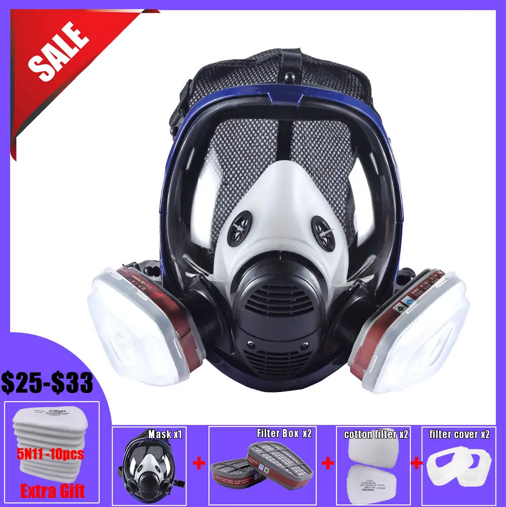 New Industrial 7-In-1 6800 Full Gas Mask Respirator With Filtering Cartridge For Painting Spraying Similar For 6800